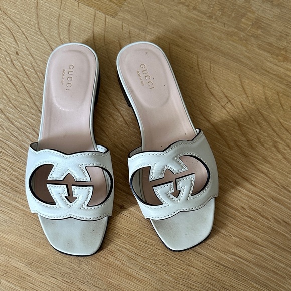Gucci Shoes - Gucci Women's Cream Mules with Logo Cutout